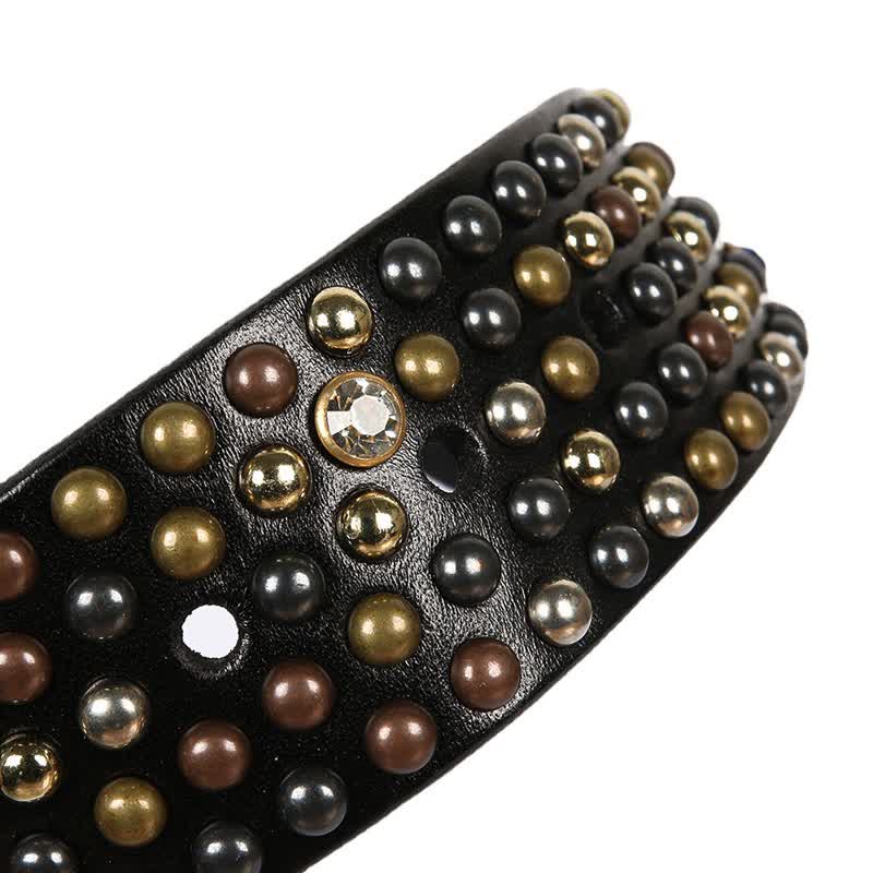 Stylish Nailheads Rhinestone Studded Rivet Leather Belt - Image 9