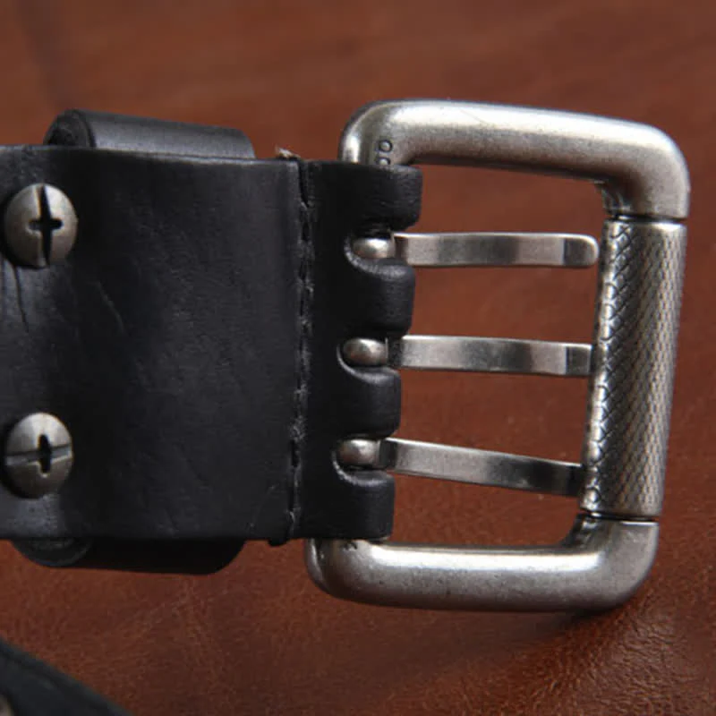 Stylish Three Row Cross Studded Rivet Leather Belt - Image 4
