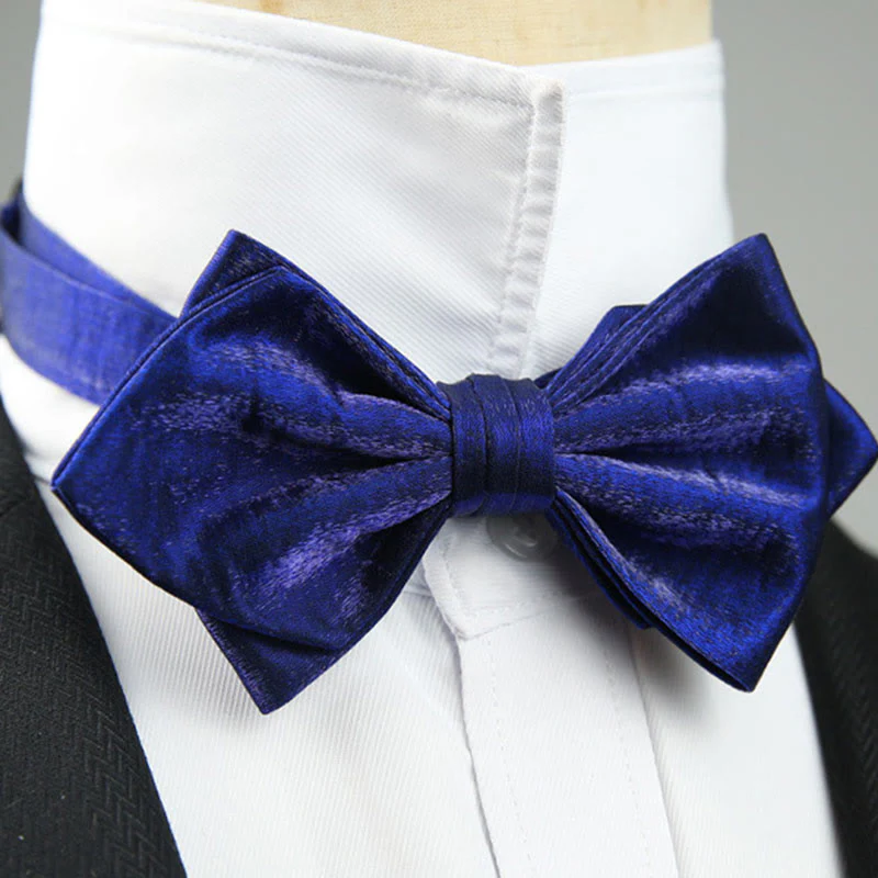 Suede Satin Pre-tied Adjustable Strap Pointed Bow Tie - Image 10