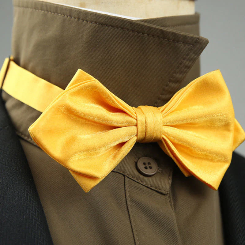 Suede Satin Pre-tied Adjustable Strap Pointed Bow Tie - Image 11