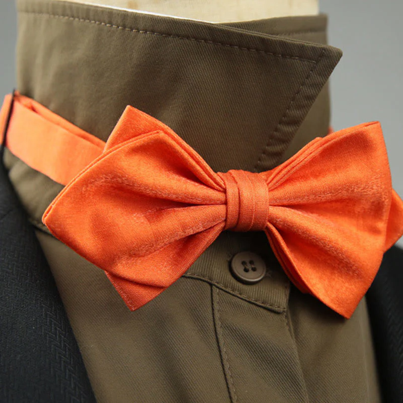 Suede Satin Pre-tied Adjustable Strap Pointed Bow Tie - Image 12