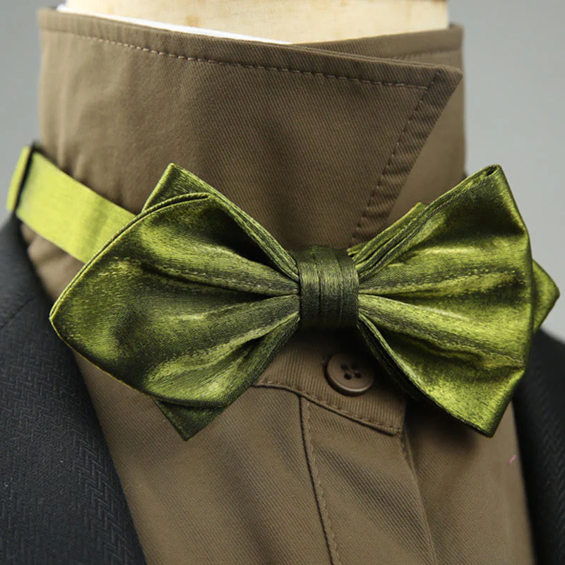 Suede Satin Pre-tied Adjustable Strap Pointed Bow Tie - Image 13
