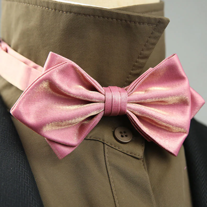 Suede Satin Pre-tied Adjustable Strap Pointed Bow Tie - Image 14