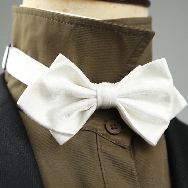 Suede Satin Pre-tied Adjustable Strap Pointed Bow Tie - Image 16