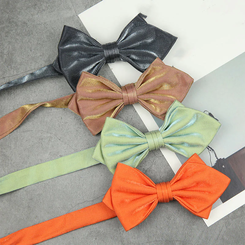 Suede Satin Pre-tied Adjustable Strap Pointed Bow Tie - Image 2