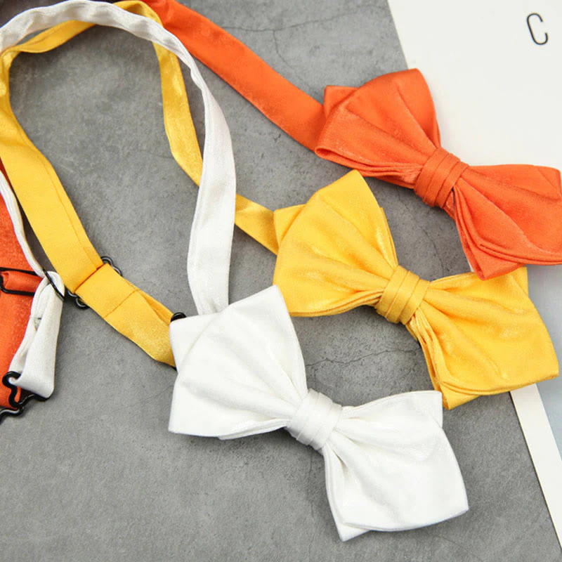 Suede Satin Pre-tied Adjustable Strap Pointed Bow Tie - Image 4