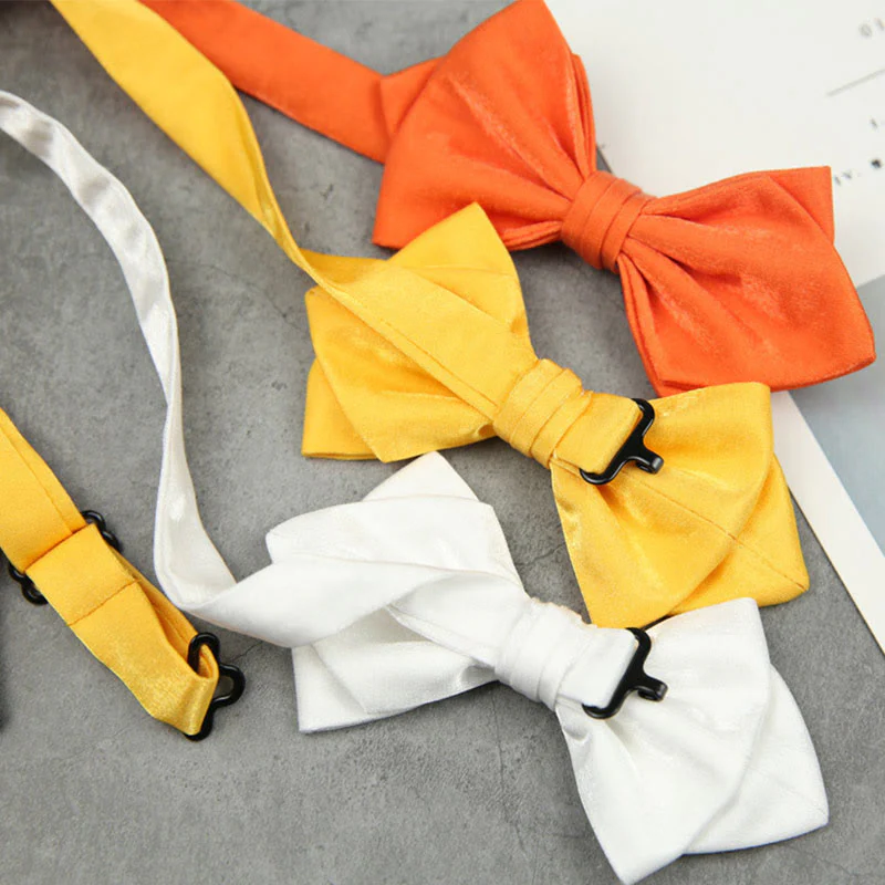 Suede Satin Pre-tied Adjustable Strap Pointed Bow Tie - Image 5