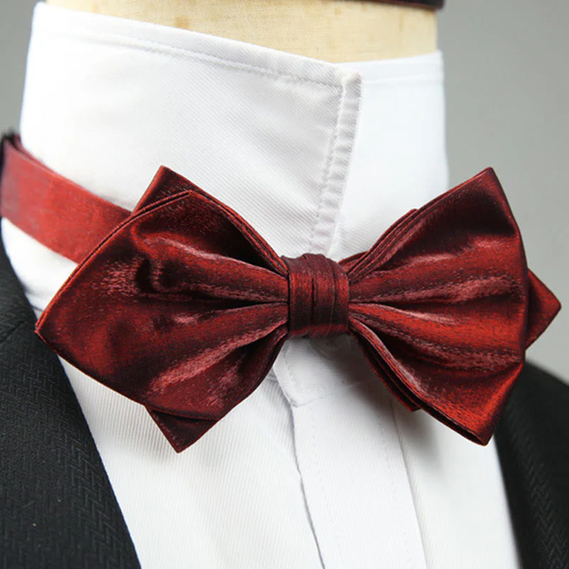 Suede Satin Pre-tied Adjustable Strap Pointed Bow Tie - Image 6