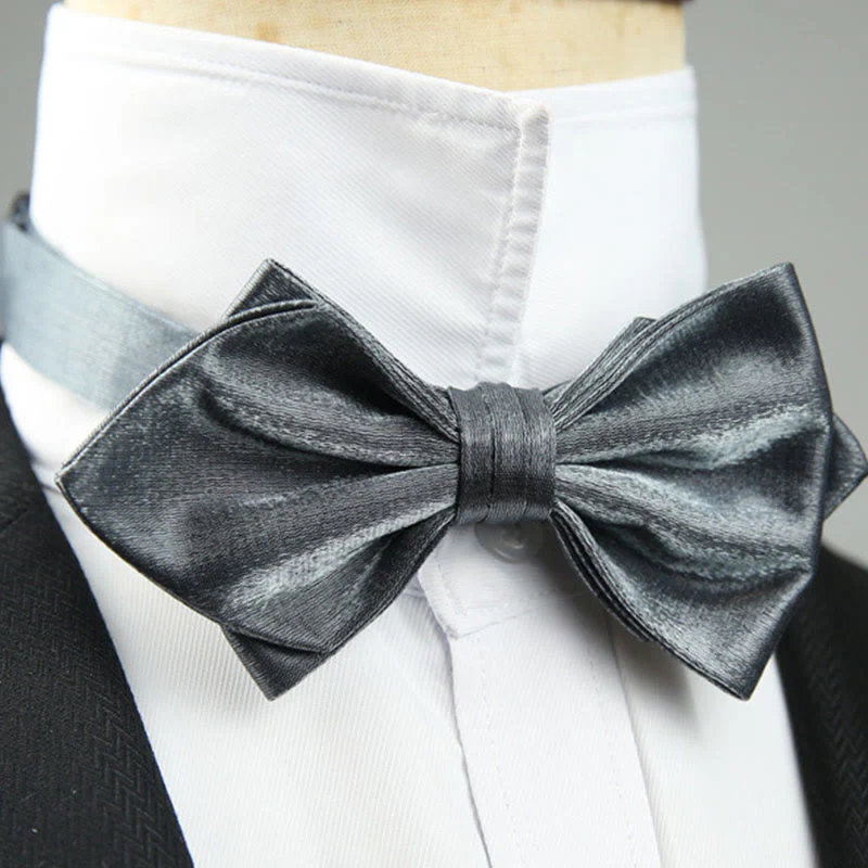 Suede Satin Pre-tied Adjustable Strap Pointed Bow Tie - Image 8