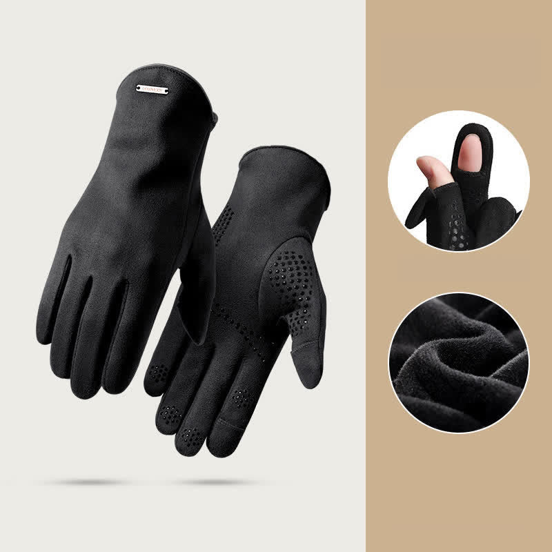 Suede Thermal Velvet Split Finger Gloves - Image 10