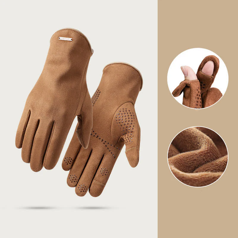Suede Thermal Velvet Split Finger Gloves - Image 2