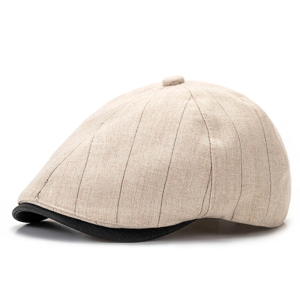 Summer Retro Striped Texture Contrast Brim Beret Hat