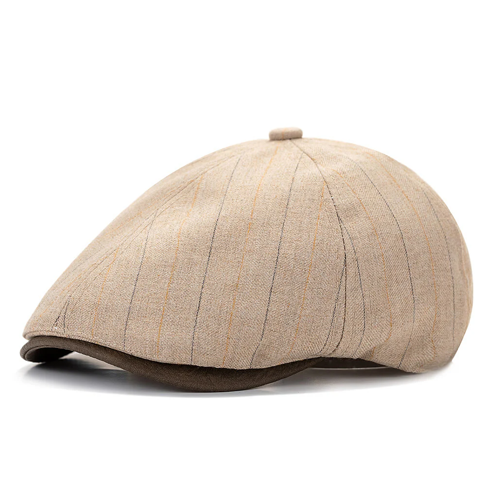 Summer Retro Striped Texture Contrast Brim Beret Hat - Image 3