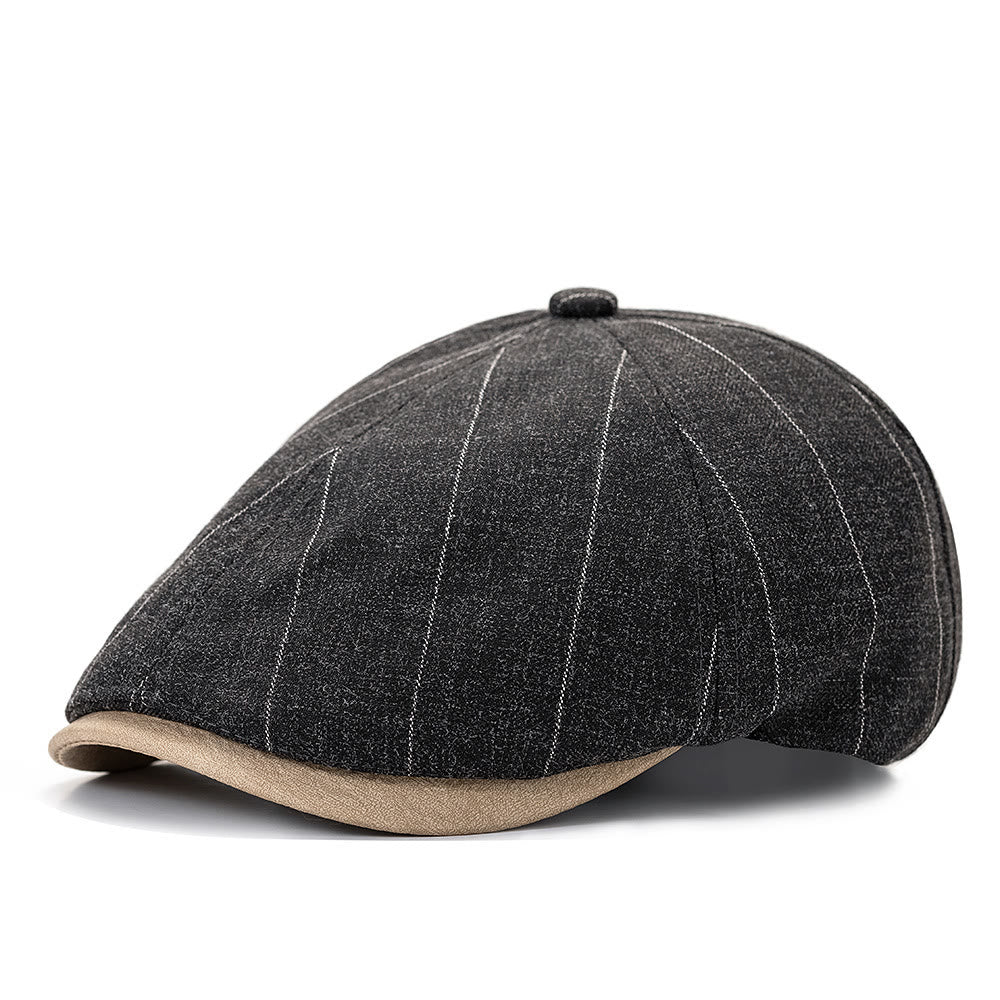 Summer Retro Striped Texture Contrast Brim Beret Hat - Image 4