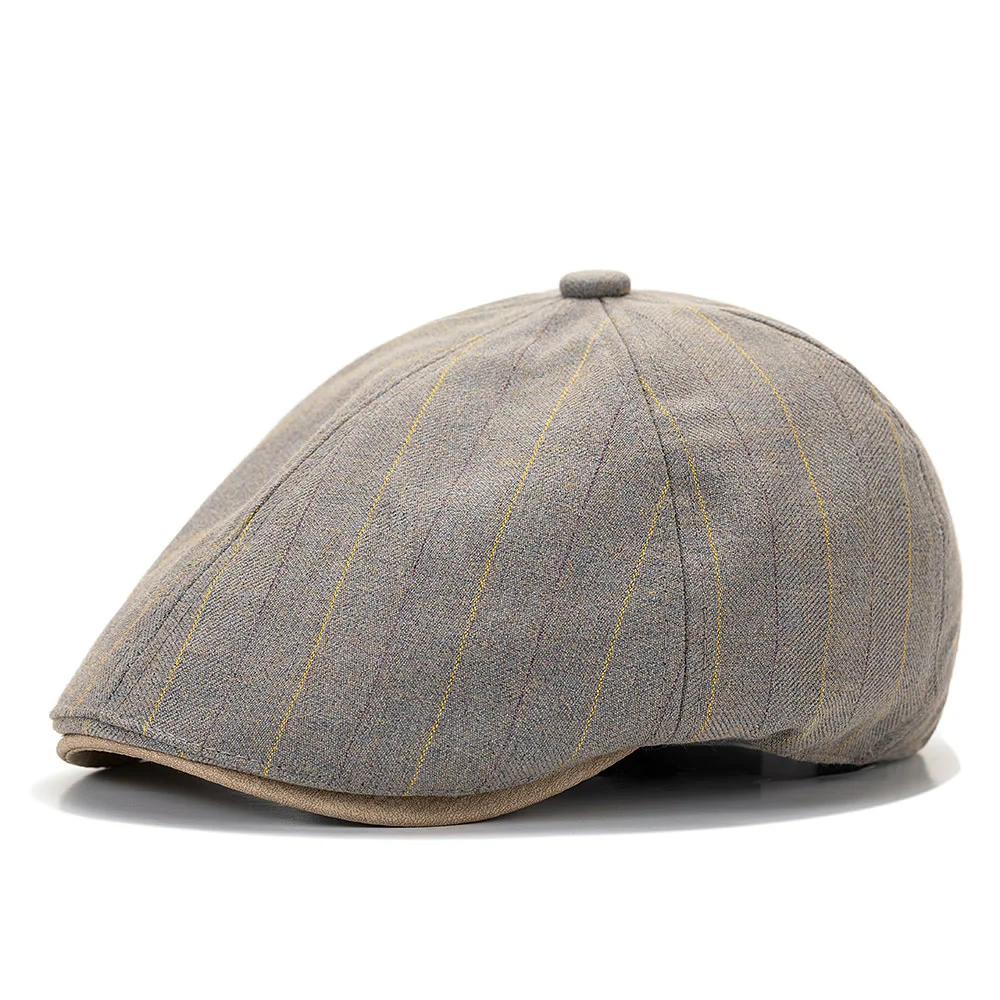 Summer Retro Striped Texture Contrast Brim Beret Hat - Image 5