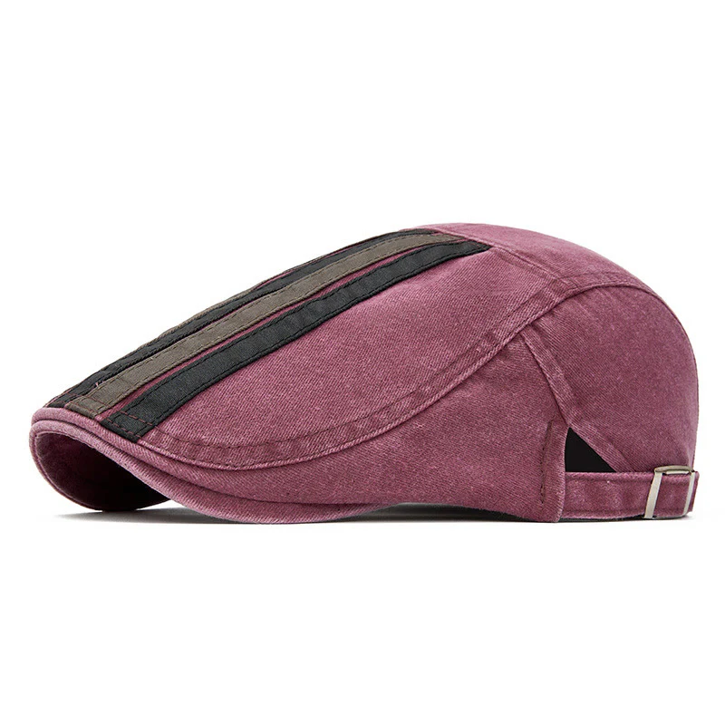Summer Vintage Washed Striped Patchwork Beret Hat - Image 10