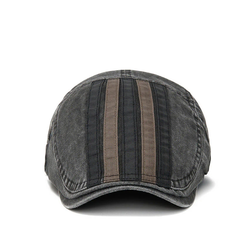 Summer Vintage Washed Striped Patchwork Beret Hat - Image 2