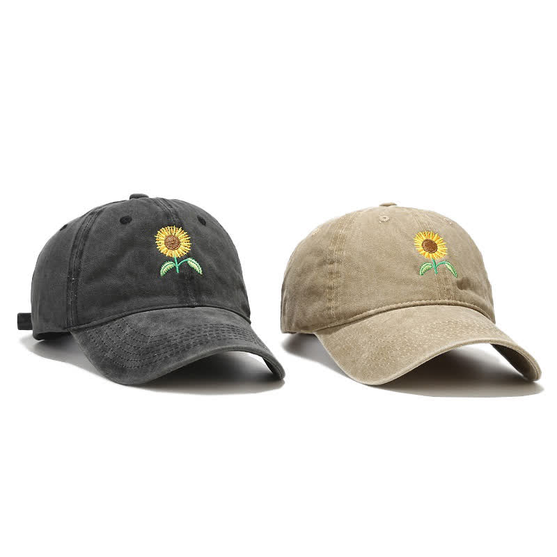 Sunflower Embroidery Floral Adjustable Baseball Cap - Image 3