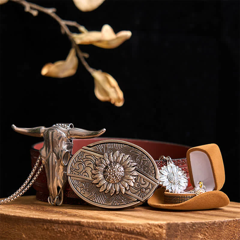 Sunflower Theme DIY Hidden Knife Belt Buckle Longhorn Bull Pendant Bundle Set - Image 10