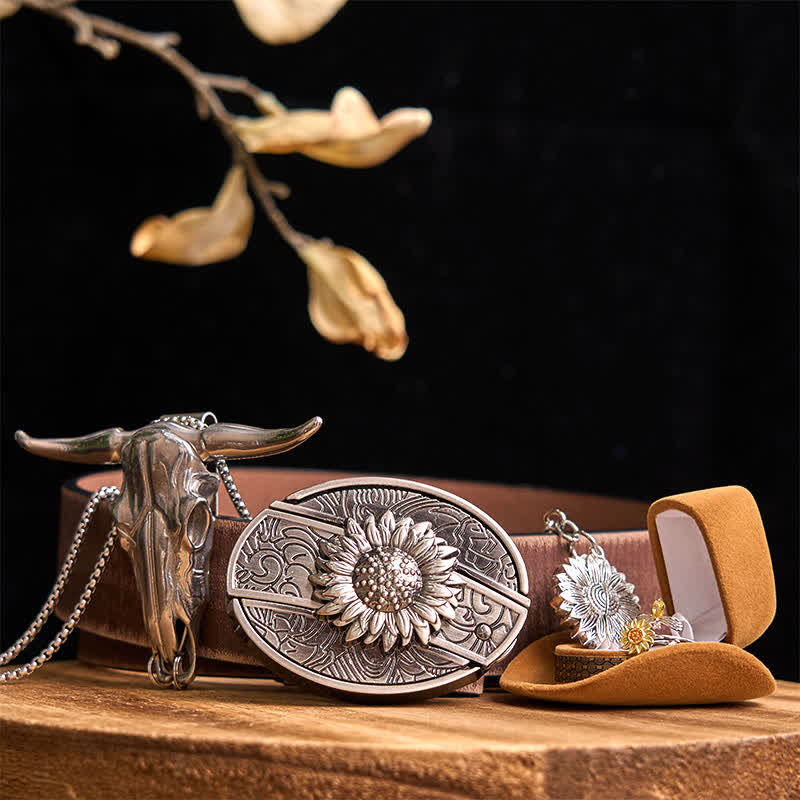 Sunflower Theme DIY Hidden Knife Belt Buckle Longhorn Bull Pendant Bundle Set - Image 9