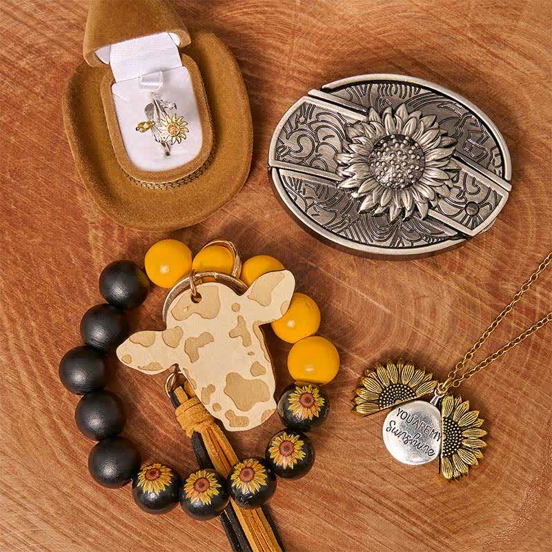 Sunflower Theme DIY Hidden Knife Belt Buckle Necklace Bracelet Bundle Set - Image 2