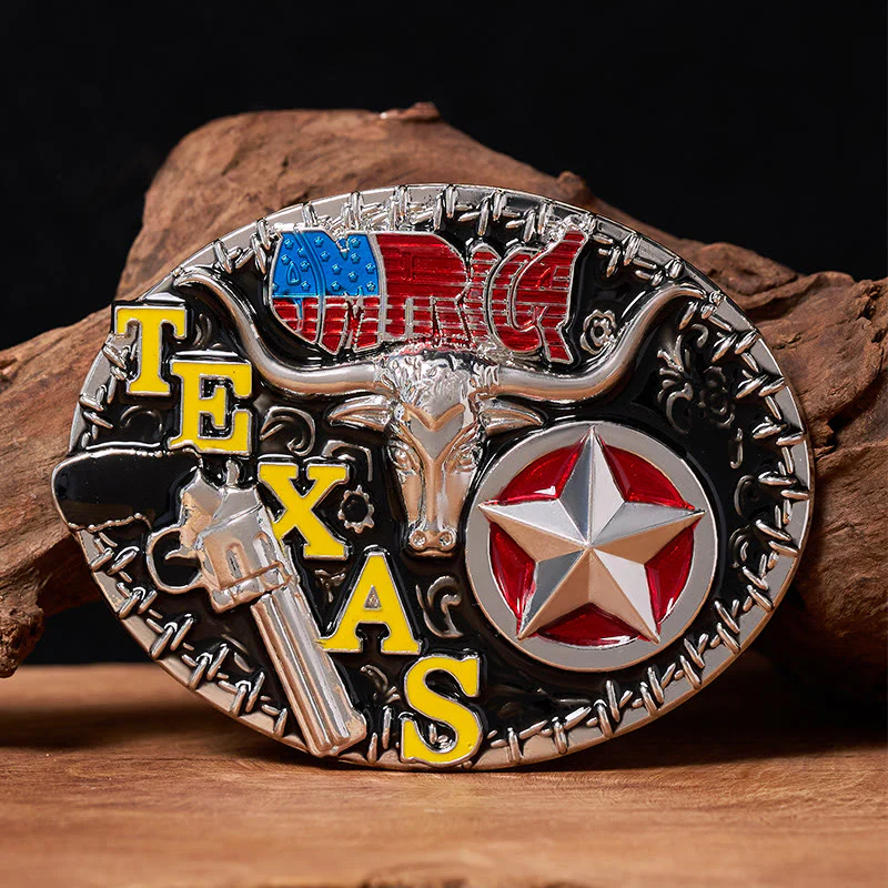 Texas Style Longhorn & Star DIY Buckle Leather Belt