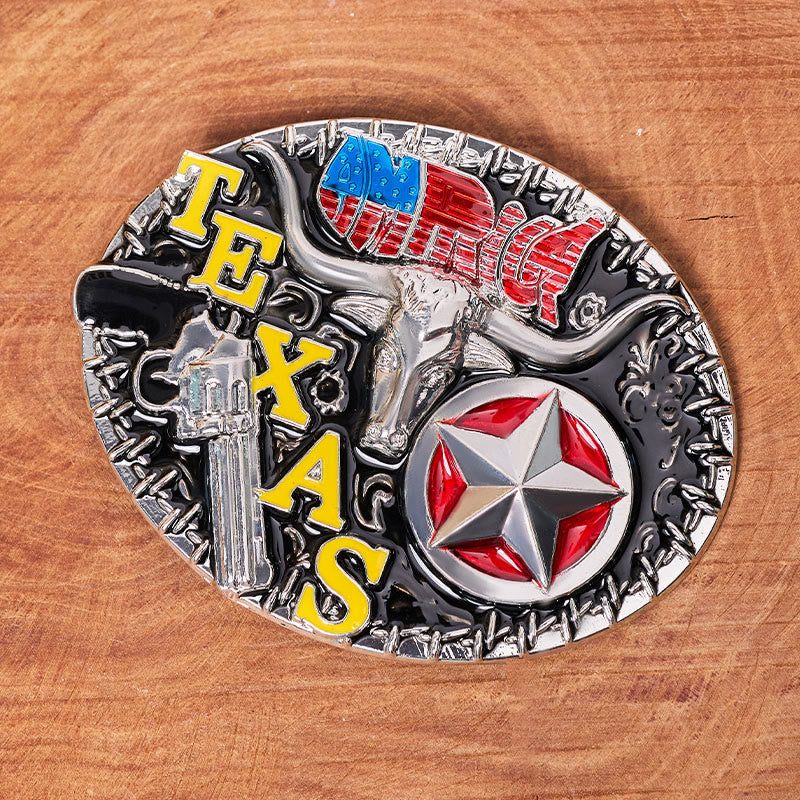 Texas Style Longhorn & Star DIY Buckle Leather Belt - Image 2