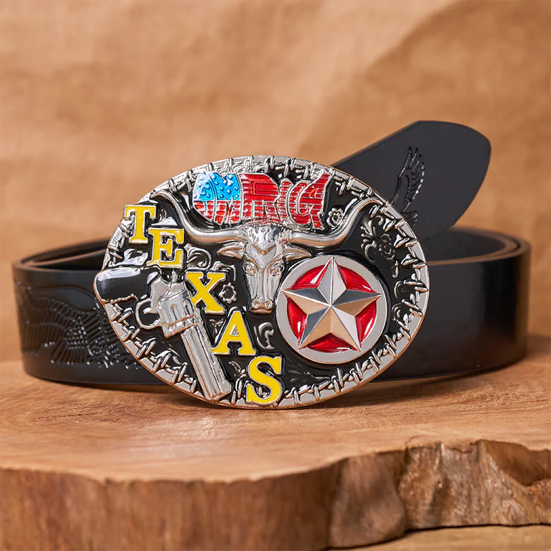 Texas Style Longhorn & Star DIY Buckle Leather Belt - Image 3