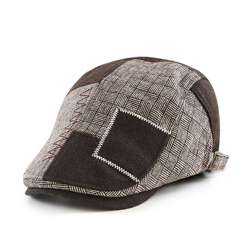 Textured Woven Patchwork Stitched Newsboy Beret Hat