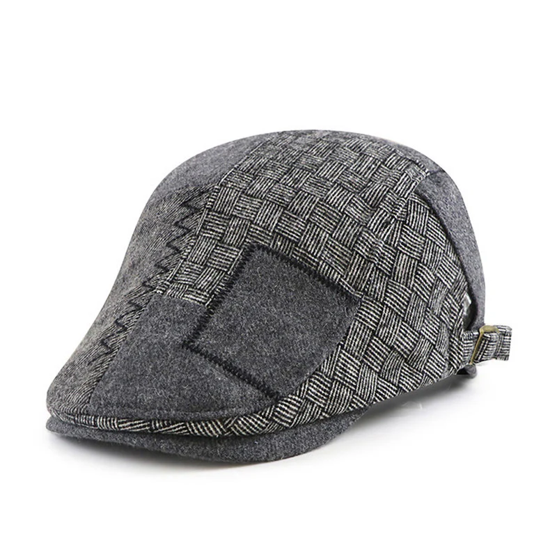 Textured Woven Patchwork Stitched Newsboy Beret Hat - Image 2