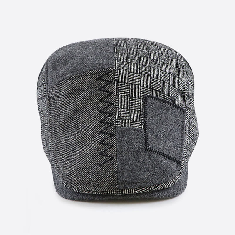 Textured Woven Patchwork Stitched Newsboy Beret Hat - Image 3