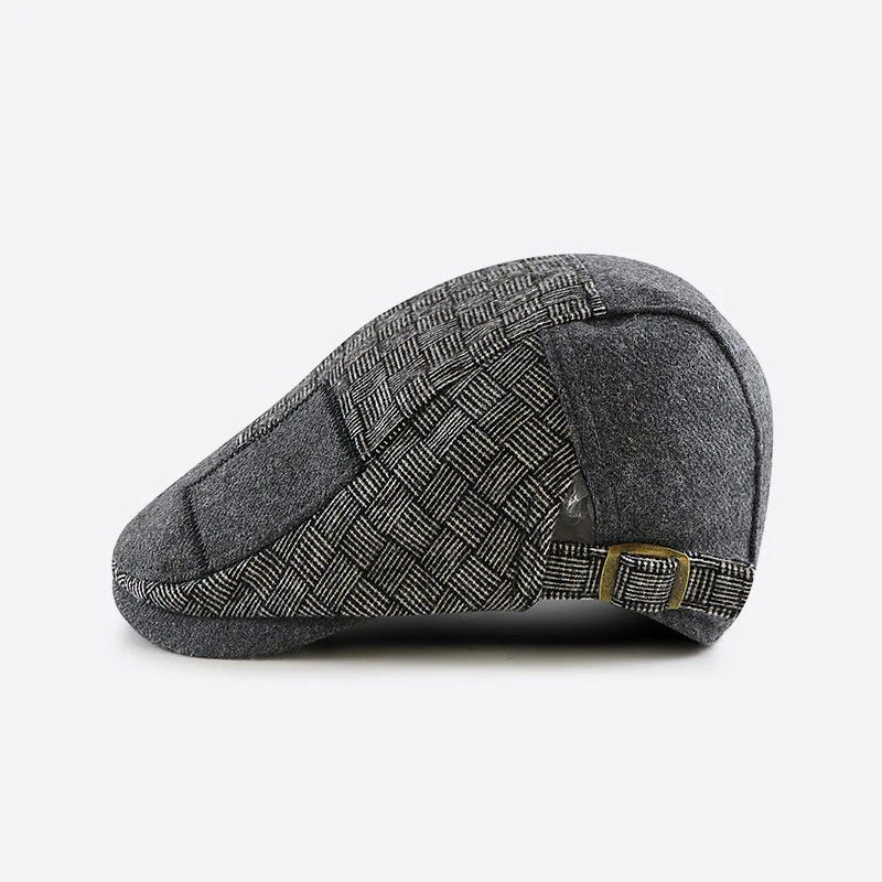Textured Woven Patchwork Stitched Newsboy Beret Hat - Image 4