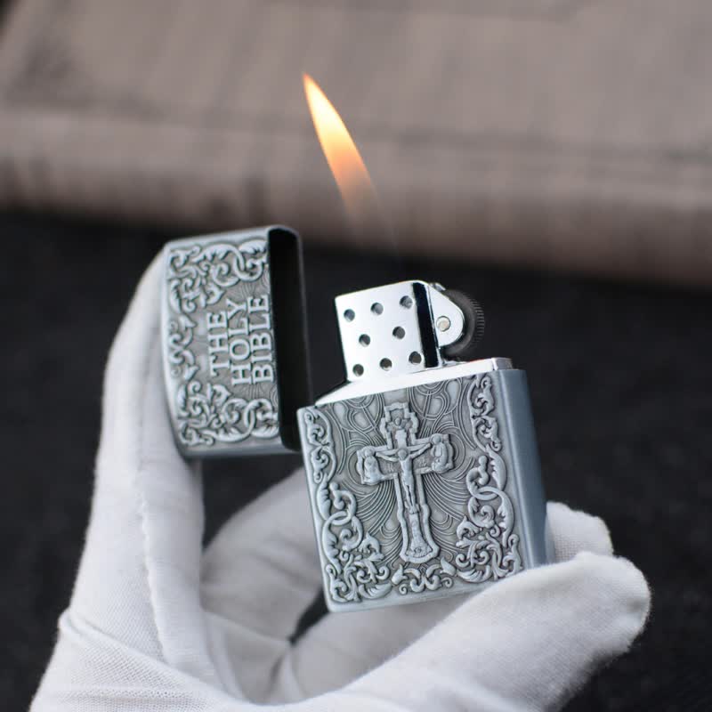 The Holy Bible Cross Grinding Wheel Refillable Butane Lighter - Image 4