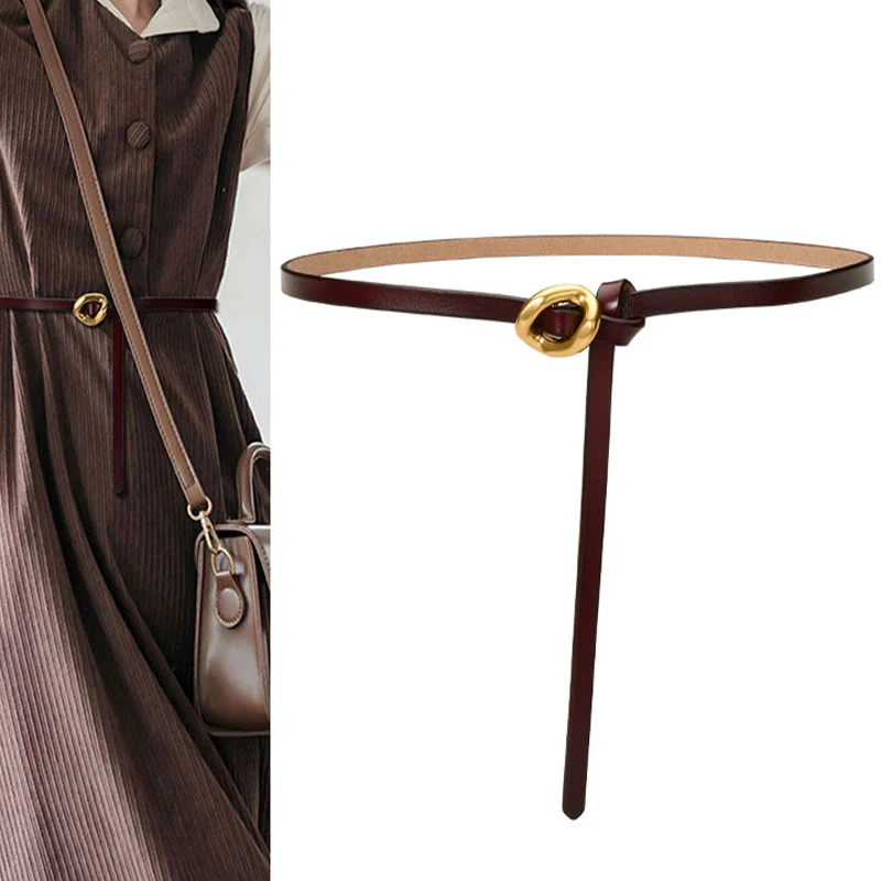 Thin Dress Knot Belt Women's Genuine Leather Belt - Image 2