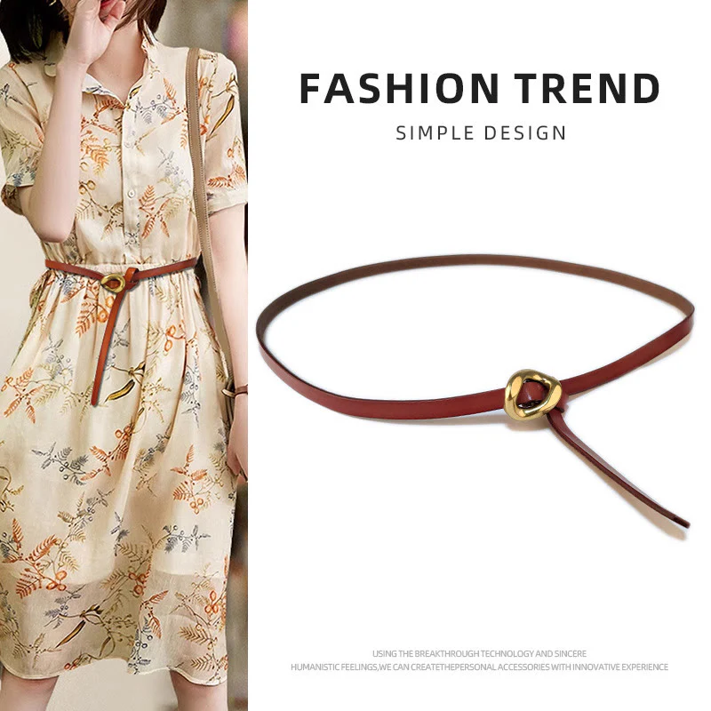 Thin Dress Knot Belt Women's Genuine Leather Belt - Image 6