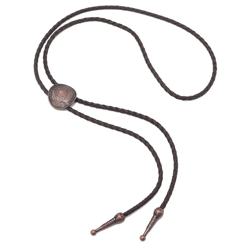 Three Sailboats Ancient Coin Leather Bolo Tie - Image 4
