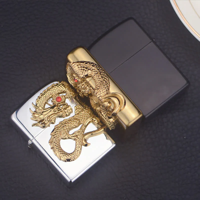 Three Sided Embossed Dragon Refillable Butane Lighter - Image 2