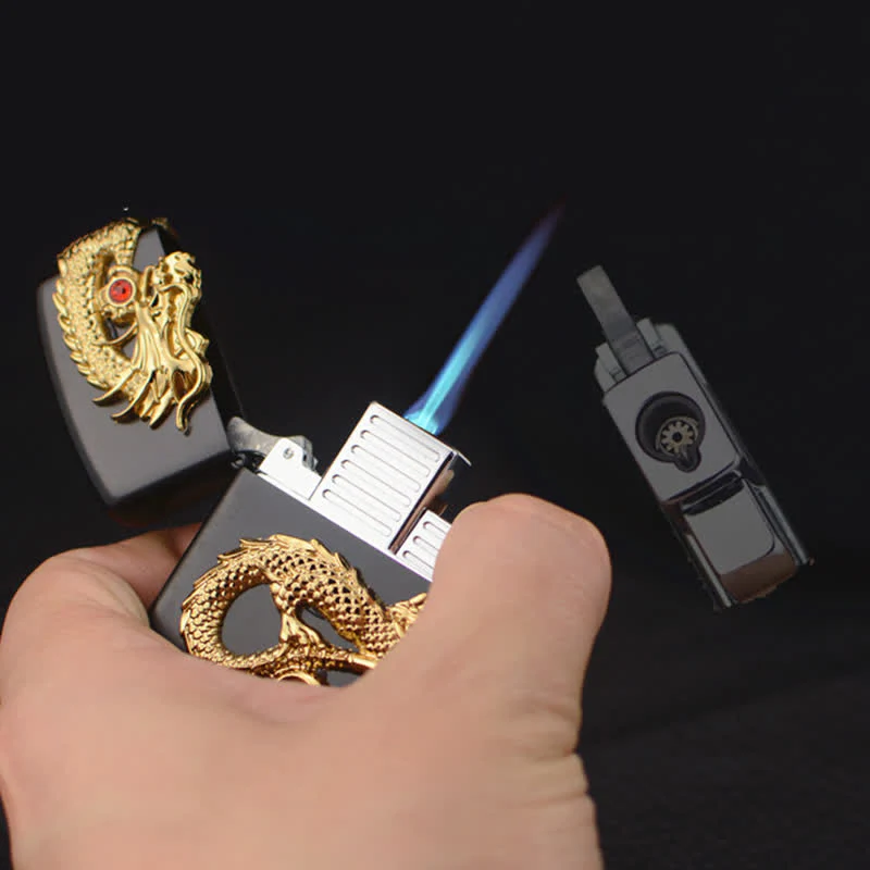 Three Sided Embossed Dragon Refillable Butane Lighter - Image 3