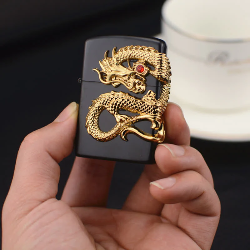 Three Sided Embossed Dragon Refillable Butane Lighter - Image 4