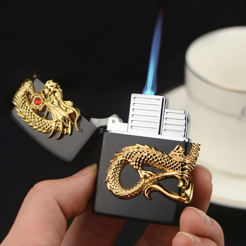 Three Sided Embossed Dragon Refillable Butane Lighter - Image 5