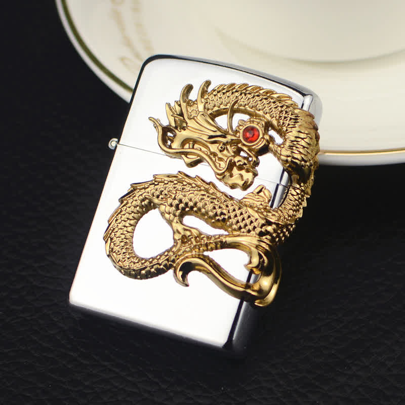 Three Sided Embossed Dragon Refillable Butane Lighter - Image 7