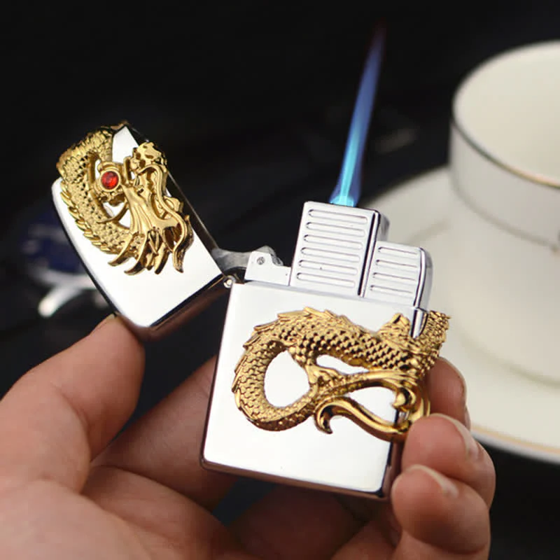 Three Sided Embossed Dragon Refillable Butane Lighter - Image 8