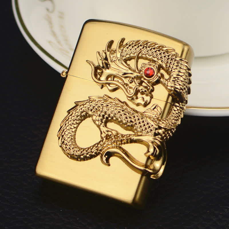 Three Sided Embossed Dragon Refillable Butane Lighter - Image 9