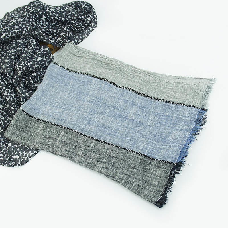 Three-Tone Color Matching Wrinkles Summer Thin Scarf - Image 11