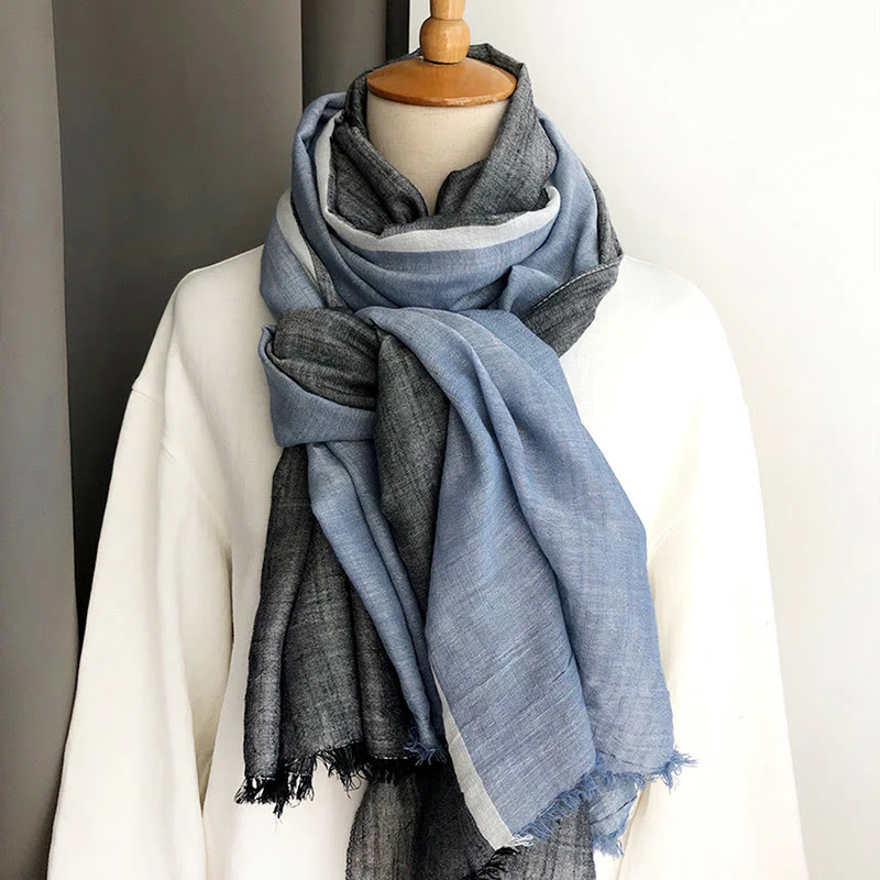 Three-Tone Color Matching Wrinkles Summer Thin Scarf - Image 24