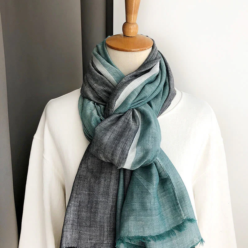 Three-Tone Color Matching Wrinkles Summer Thin Scarf - Image 29