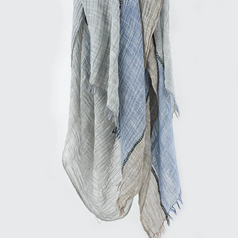 Three-Tone Color Matching Wrinkles Summer Thin Scarf - Image 6