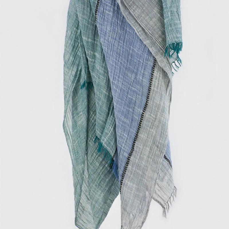 Three-Tone Color Matching Wrinkles Summer Thin Scarf - Image 7