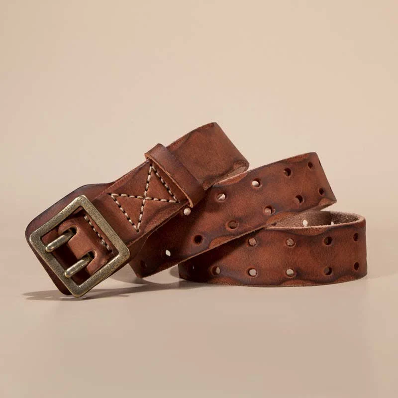 Timeless Square Buckle Double Prong Cowhide Leather Belt - Image 5