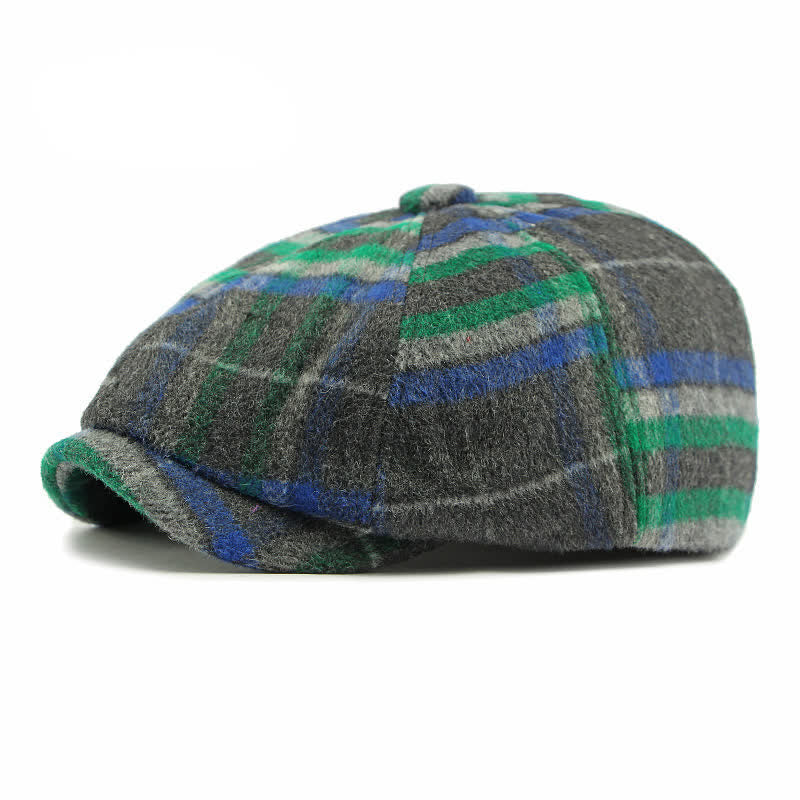 Traditional Plaid Eight Panel Newsboy Cap British Beret Hat - Image 2